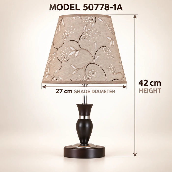 Great Dream Table Lamp with Floral Shade, Dark Wood Base, 42 cm