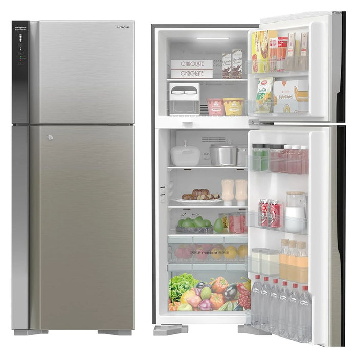 Hitachi 650L Gross Top Mount Refrigerator Net 450L | Inverter x Dual Fan Cooling | Moisture-Guard Veg Compartment | Touch Screen Control | Silver | RV655PUK0K4PSV
