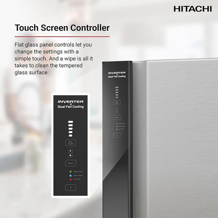 Hitachi 650L Gross Top Mount Refrigerator Net 450L | Inverter x Dual Fan Cooling | Moisture-Guard Veg Compartment | Touch Screen Control | Silver | RV655PUK0K4PSV