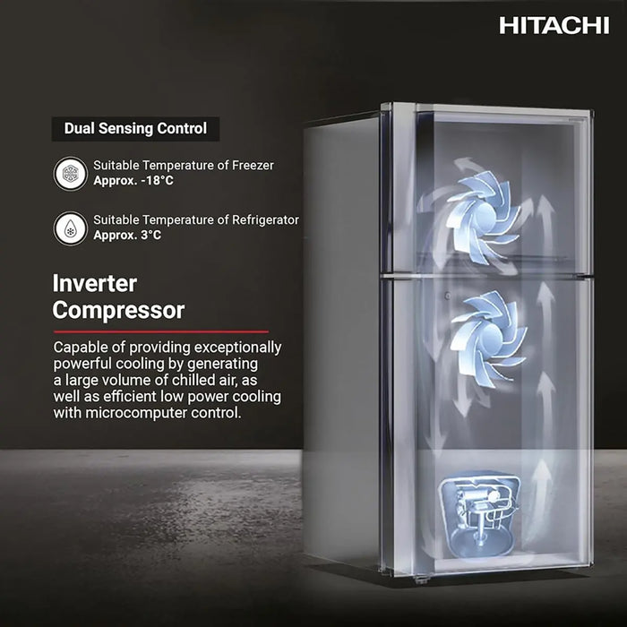 Hitachi 650L Gross Top Mount Refrigerator Net 450L | Inverter x Dual Fan Cooling | Moisture-Guard Veg Compartment | Touch Screen Control | Silver | RV655PUK0K4PSV