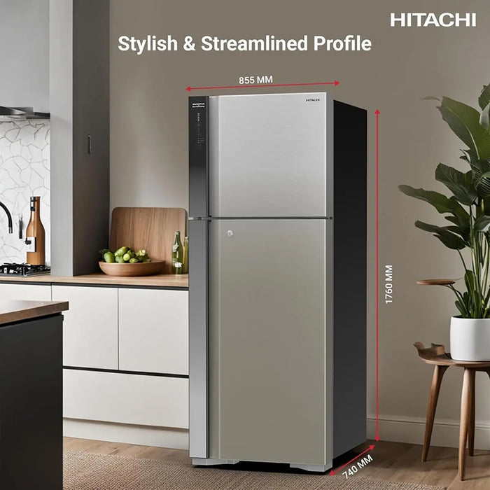 Hitachi 650L Gross Top Mount Refrigerator Net 450L | Inverter x Dual Fan Cooling | Moisture-Guard Veg Compartment | Touch Screen Control | Silver | RV655PUK0K4PSV