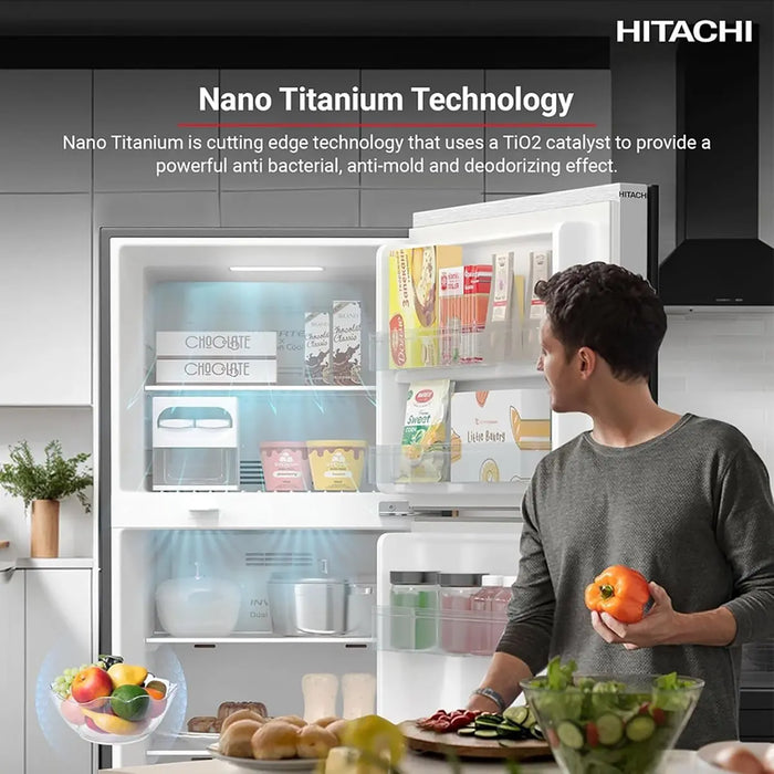 Hitachi 650L Gross Top Mount Refrigerator Net 450L | Inverter x Dual Fan Cooling | Moisture-Guard Veg Compartment | Touch Screen Control | Silver | RV655PUK0K4PSV