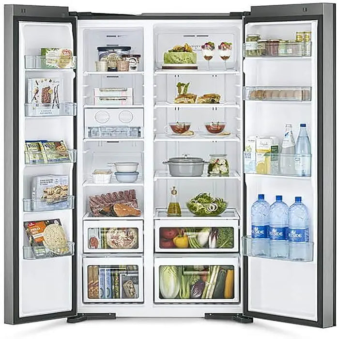 Hitachi 700L Gross Side by Side 2 Door Refrigerator |10 Year Warranty on Inverter Compressor | No Frost Fridge | Dual Fan Cooling-Quick Freezing-LED Panel-Easy Twist Ice Maker | Glass Silver| RS700PUK0GS