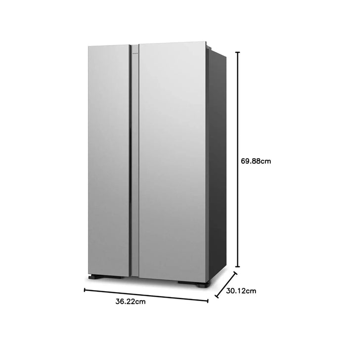Hitachi 700L Gross Side by Side 2 Door Refrigerator |10 Year Warranty on Inverter Compressor | No Frost Fridge | Dual Fan Cooling-Quick Freezing-LED Panel-Easy Twist Ice Maker | Glass Silver| RS700PUK0GS