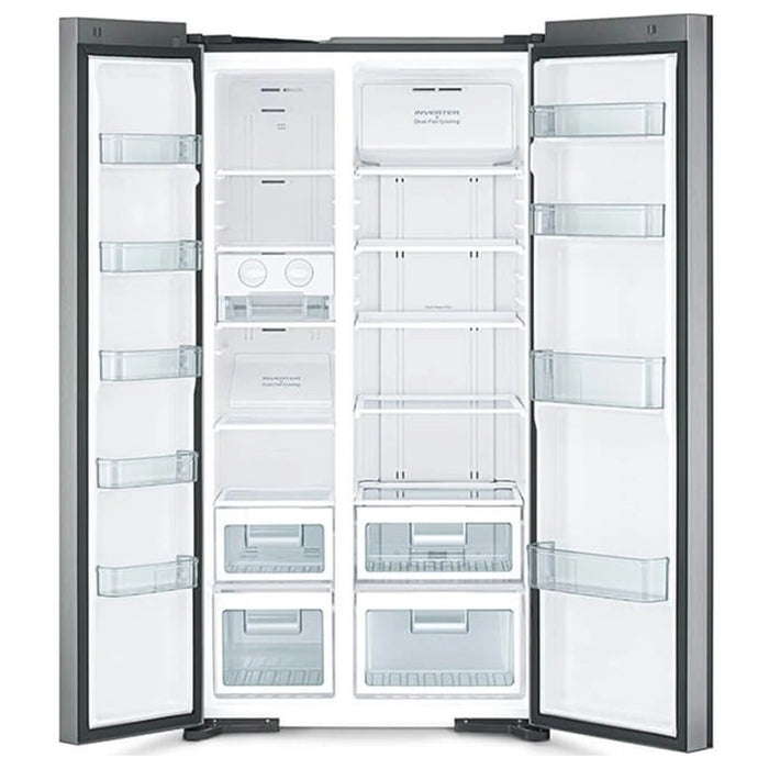 Hitachi 700L Side by Side Refrigerator (Net 595L) | Elegant Glass Finish | Dual Fan Cooling | Quick Freezing | Touch Screen Control | Silver | RS700PUK04GS