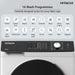 Hitachi washing machine with 16 wash programme options displayed on the control panel.