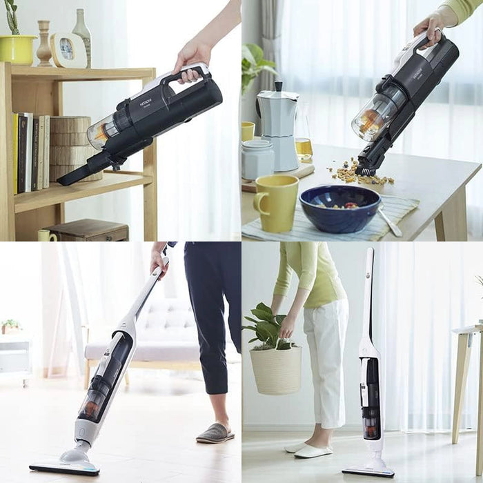 Hitachi Cordless Stick Vacuum Cleaner | 45 Minutes Run Time | Light Weight | 18V Lithium Ion Battery | 2 in 1 Design Good For Hard Floor & Rug | Dry Mop Head | Crevice Nozzle | Charging Station