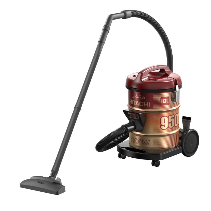Hitachi Drum Vacuum Cleaner 2100 Watts| 18 Liters Tank Dust Capacity With 7.8M Extra Long Power Code| Removable & Washable Filter| Rug-Floor Nozzle| Best For Home|Office & Mosque| Wine Red |CV950F24CBSWR EROS