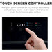 Touch screen controller with hand interacting, text about flat glass panel controls.