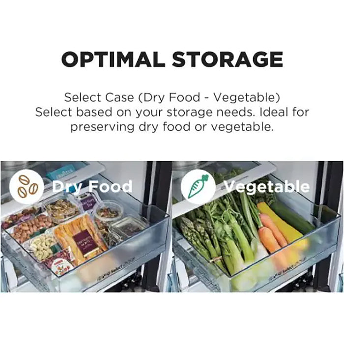 Optimal storage solution for dry food and vegetables with labeled sections.