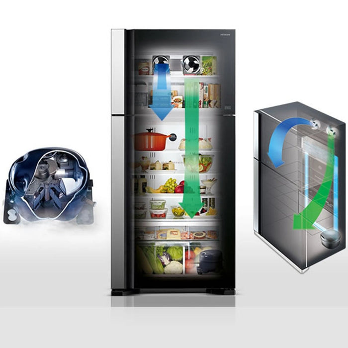Hitachi Gross 410L Net 330L Refrigerator | Bottom Freezer | Dual Fan Cooling | Adjustable Door Pockets | Hybrid Freezing | Touch Screen Controller | RBG410PUK6X4XGR