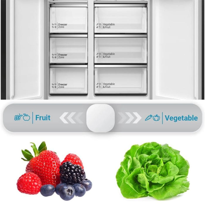 Hitachi Refrigerator | 680L Gross, 525L Net | Side-by-Side | 2-Door | 10 Year Inverter Compressor Warranty | Dual Fan Cooling | Quick Freezing | Mirror Touch Controller | Energy Saving | Dark Inox | HRSN9552DDXAE
