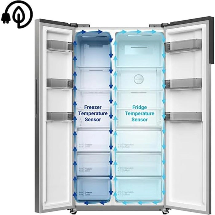 Hitachi Refrigerator | 680L Gross, 525L Net | Side-by-Side | 2-Door | 10 Year Inverter Compressor Warranty | Dual Fan Cooling | Quick Freezing | Mirror Touch Controller | Energy Saving | Dark Inox | HRSN9552DDXAE