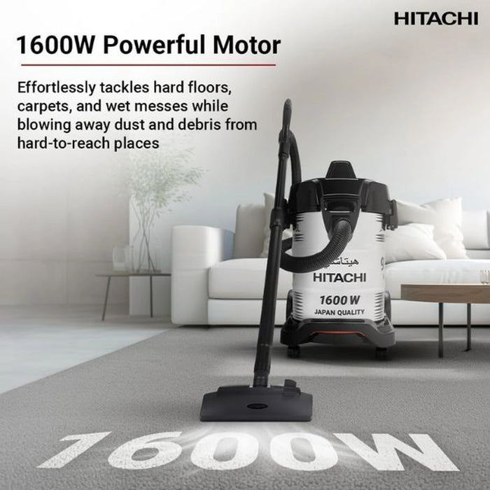 Hitachi Wet & Dry, Sand Blower Vacuum Cleaner| 3 in 1 Performance| Rust-Free Stainless-Steel Body| 25L Big Dust Capacity| 1600 W Motor Power| CV975PWBKGAE-Inox