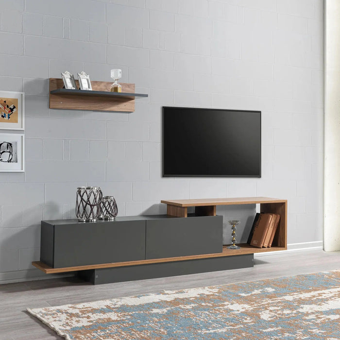 AshLine TV Unit with Wall Shelves | Modern TV Stand | Upto 75 inch TV
