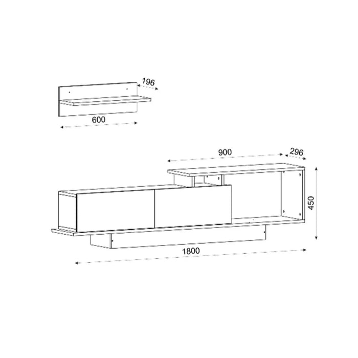 AshLine TV Unit with Wall Shelves | Modern TV Stand | Upto 75 inch TV