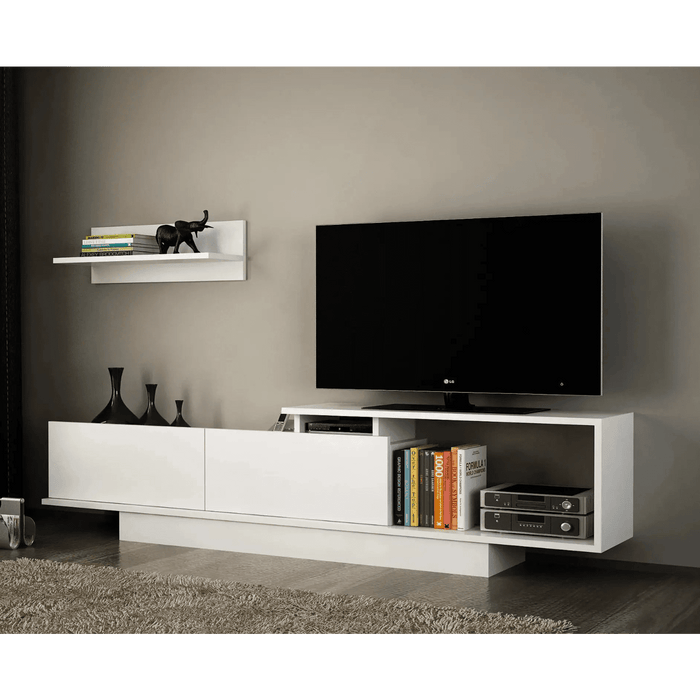 Asos TV Unit with Wall Shelves White | Modern TV Stand | Upto 75 inch TV