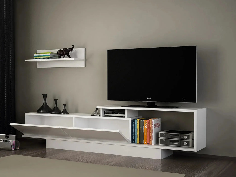 Asos TV Unit with Wall Shelves White | Modern TV Stand | Upto 75 inch TV
