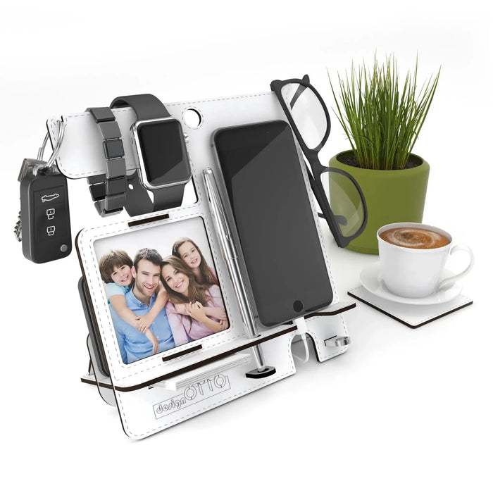 Charging Station Storage Organizer for Multiple Devices | Electronic Organizer Great Gift for Men and Women - White
