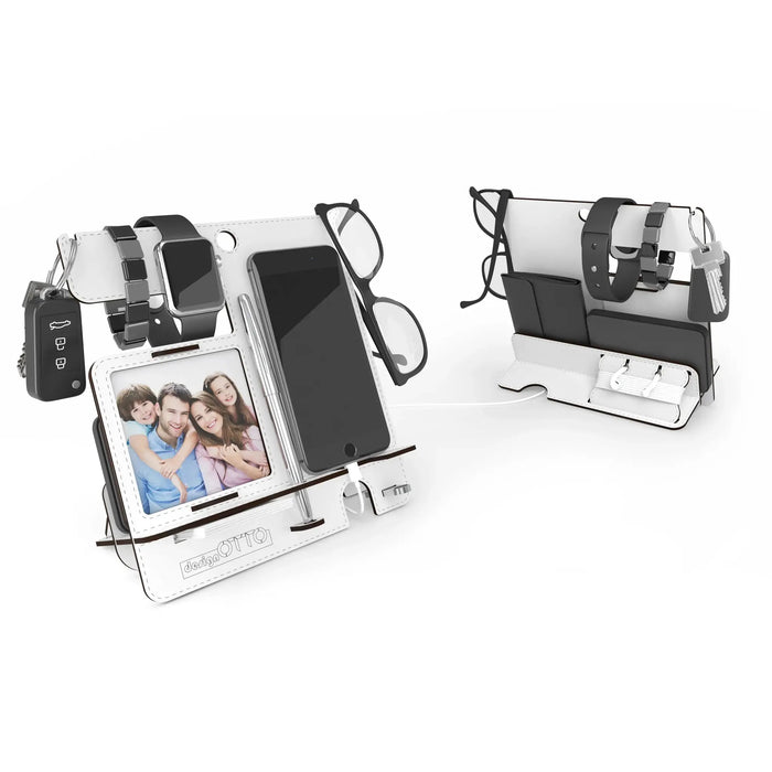 Charging Station Storage Organizer for Multiple Devices | Electronic Organizer Great Gift for Men and Women - White