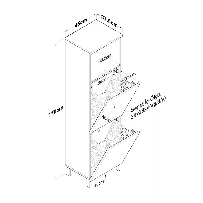 CleanEase Tall Bathroom Cabinet with Two Laundry Baskets White