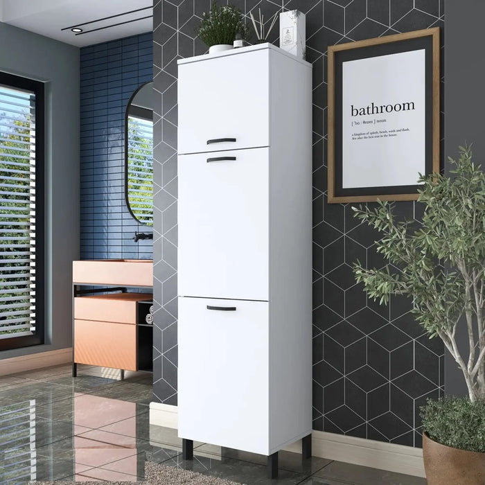CleanEase Tall Bathroom Cabinet with Two Laundry Baskets White