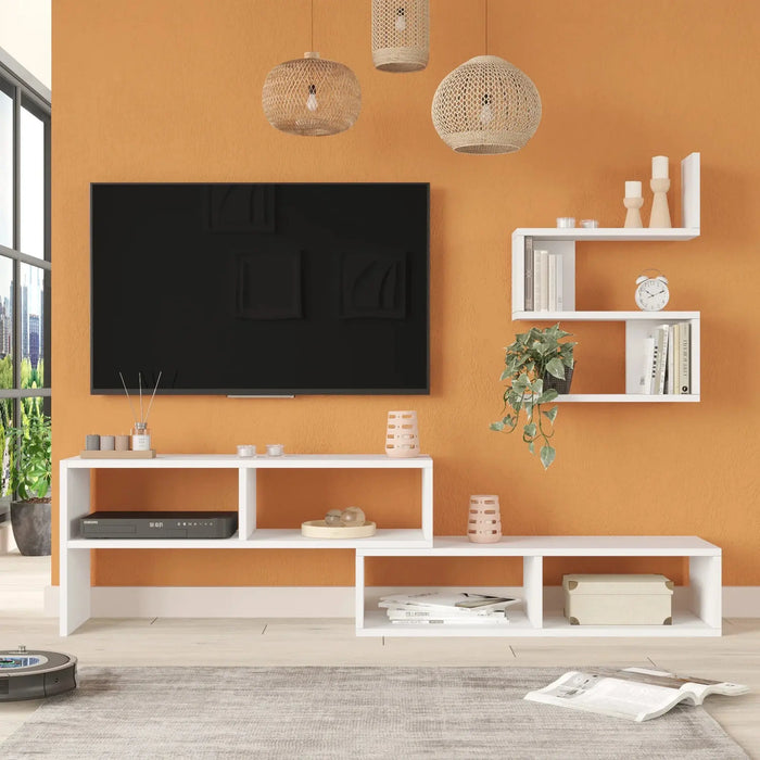 Clouda TV Unit with Wall Shelves White | Modern TV Stand with Storage | Upto 55 inch TV