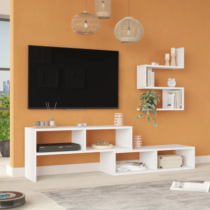 Clouda TV Unit with Wall Shelves White | Modern TV Stand with Storage | Upto 55 inch TV