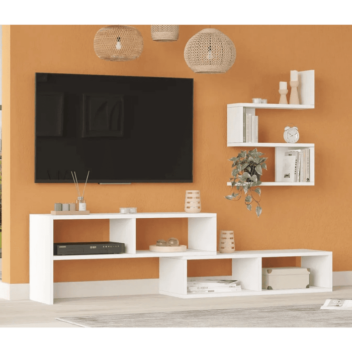 Clouda TV Unit with Wall Shelves White | Modern TV Stand with Storage | Upto 55 inch TV