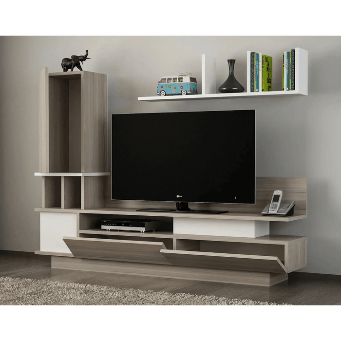 Como TV Unit with Wall Shelves & Storage White & Cordoba | Modern TV Stand | Up to 55 inch TV