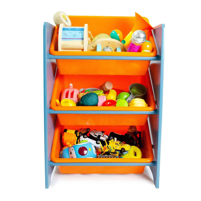 Crazy Monster 3 Bins Organizer for Children | Durable Toy Storage with Supporting Bars for Kids Play Room - Blue