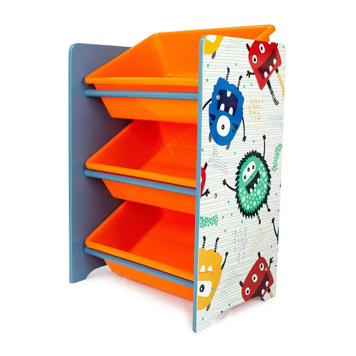 Crazy Monster 3 Bins Organizer for Children | Durable Toy Storage with Supporting Bars for Kids Play Room - Blue