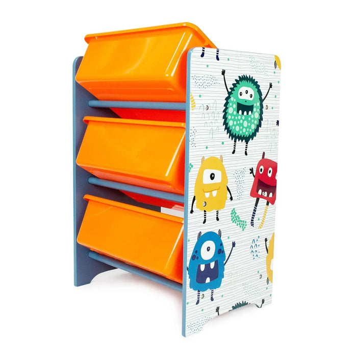 Crazy Monster 3 Bins Organizer for Children | Durable Toy Storage with Supporting Bars for Kids Play Room - Blue