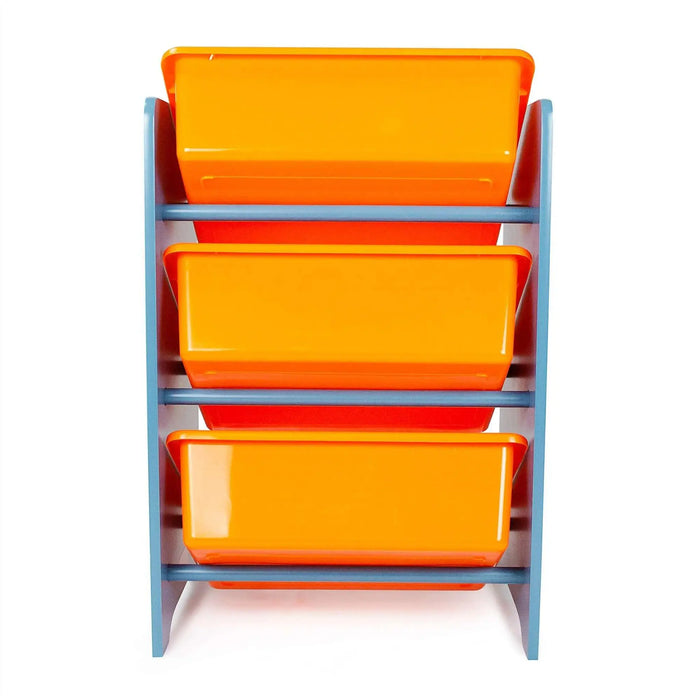 Crazy Monster 3 Bins Organizer for Children | Durable Toy Storage with Supporting Bars for Kids Play Room - Blue