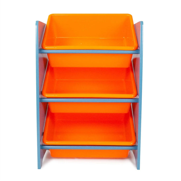 Crazy Monster 3 Bins Organizer for Children | Durable Toy Storage with Supporting Bars for Kids Play Room - Blue