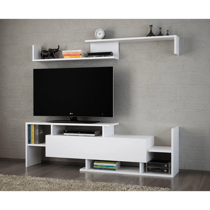 Dream TV Unit with Storage & Wall Shelves White | Modern TV Stand | Upto 65 inch TV