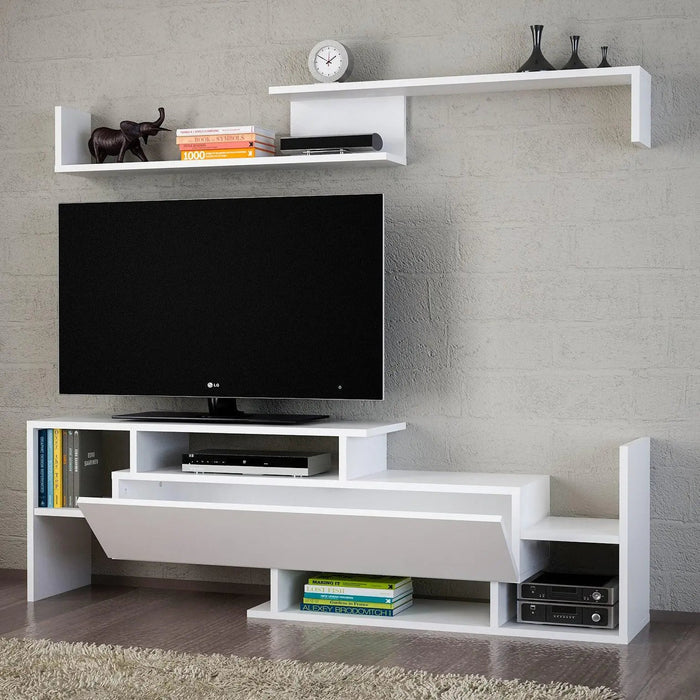 Dream TV Unit with Storage & Wall Shelves White | Modern TV Stand | Upto 65 inch TV