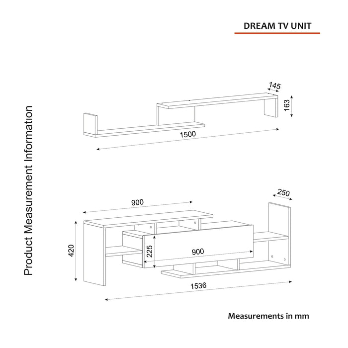 Dream TV Unit with Storage & Wall Shelves White | Modern TV Stand | Upto 65 inch TV