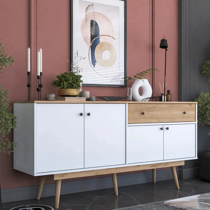 Elegance Sideboard Crockery Unit Modern While and Oak