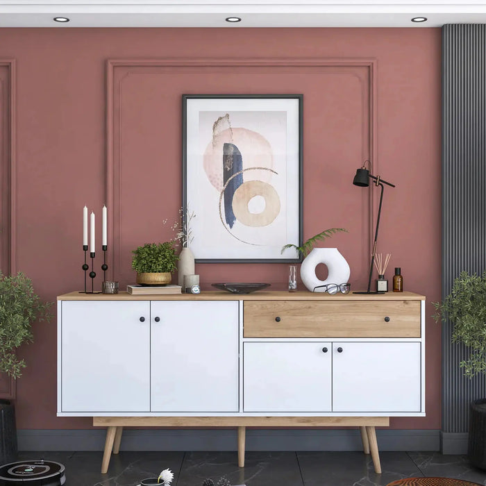Elegance Sideboard Crockery Unit Modern While and Oak