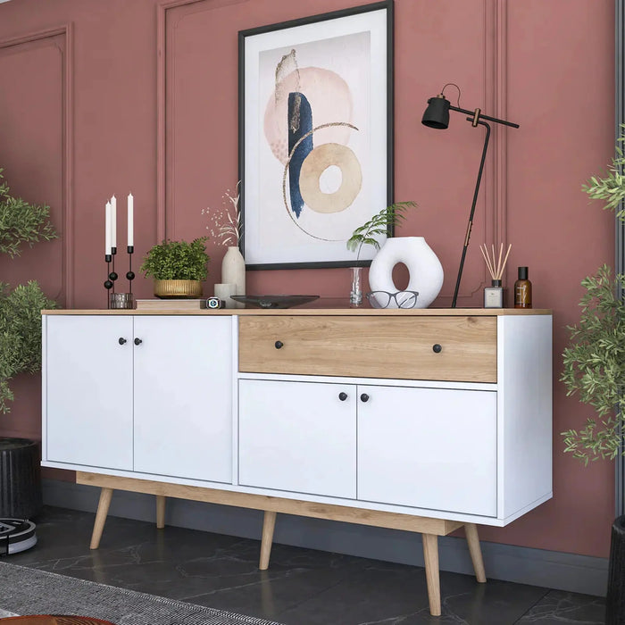 Elegance Sideboard Crockery Unit Modern While and Oak