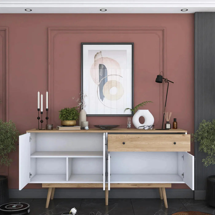 Elegance Sideboard Crockery Unit Modern While and Oak