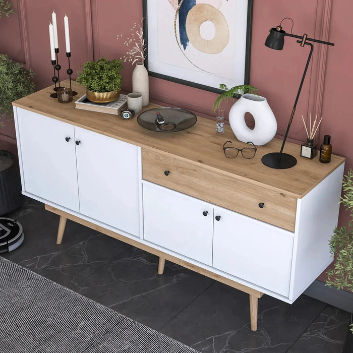 Elegance Sideboard Crockery Unit Modern While and Oak