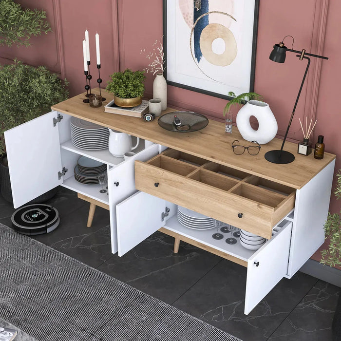 Elegance Sideboard Crockery Unit Modern While and Oak