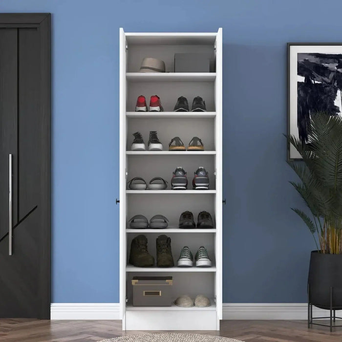 Elegance Tall Shoe Storage Cabinet White and Oak