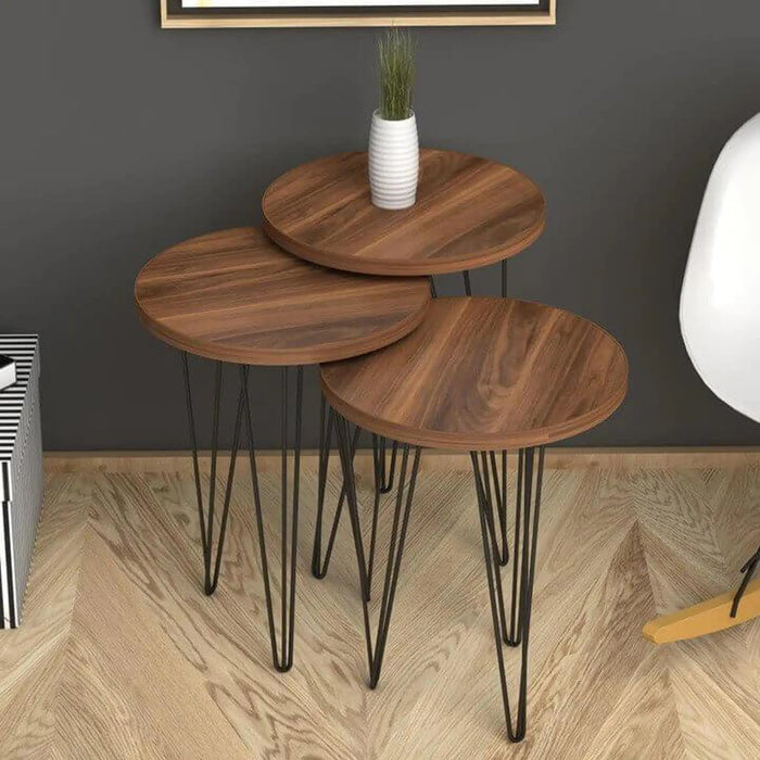 Fiona Nested Coffee Table for Living Room | Contemporary Modern Nesting Coffee Table Set of 3 - Walnut