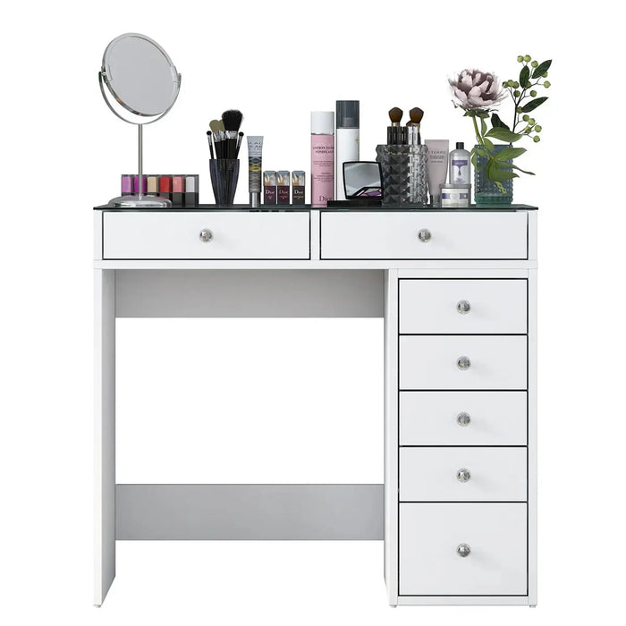 Flux Minimalist Vanity  Glass-Top + 7 Drawers