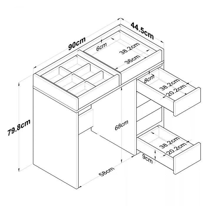Flux Minimalist Vanity  Glass-Top + 7 Drawers