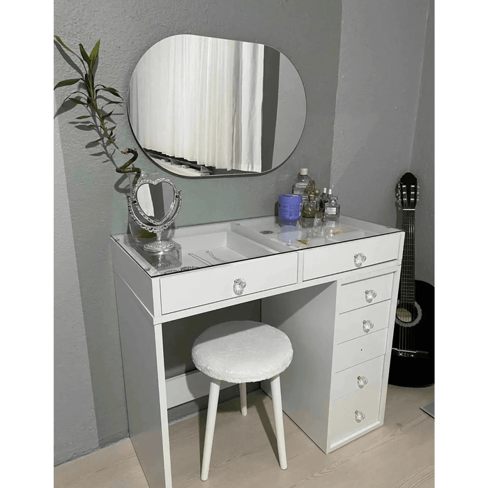 Flux Minimalist Vanity  Glass-Top + 7 Drawers