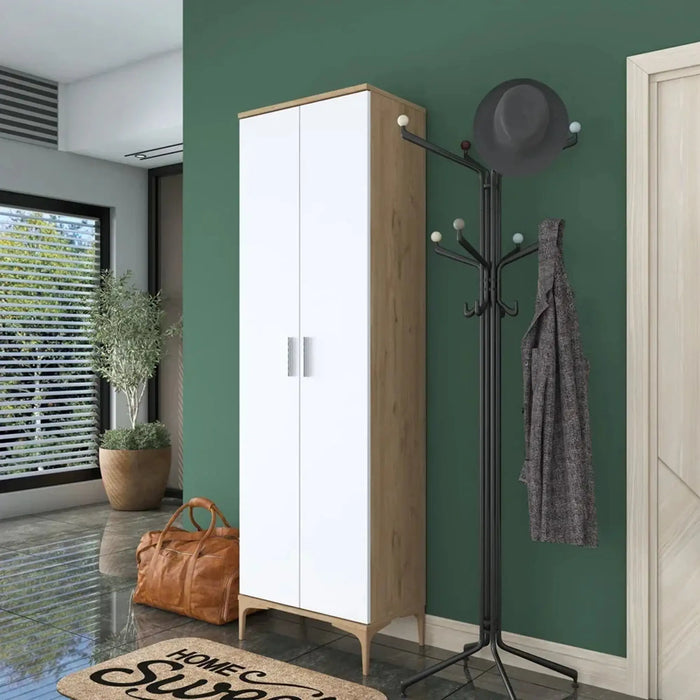 Harmony Dual-Tone Tall Storage Cabinet White and Oak